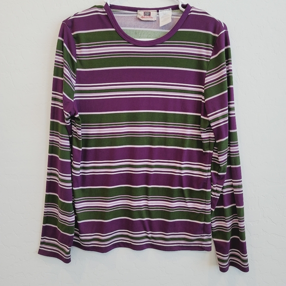 Faded Glory Purple & Green Striped Long Sleeves Pullover Top Women's Size Large - Picture 9 of 10